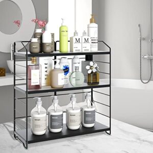 BOIVSHI 3-Tier Bathroom Countertop Organizer, 8-levels Height Adjustable Bathroom Counter Organizer Storage Shelf for Bathroom Kitchen Spice Rack Vanity Tray Cosmetic Storage Holder, Metal Black