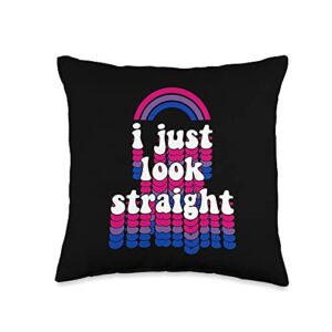 cute bisexual pride stuff bi quote merch couple i just look straight bisexual rainbow bi pride aesthetic throw pillow, 16x16, multicolor