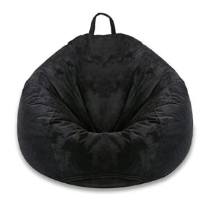 mftek bean bag chair cover(no filling), large washable soft velvet bean bag, stuffed animal storage or memory foam for kid adults, 35’’×35’’×43’’ (black)