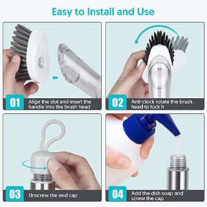 Soap Dispensing Dish Brush Set - FORSPEEDER Kitchen Brush with Stand 3 Brush Replacement Heads Stainless Steel Handle, Dish Wand Scrub Brush for Dishes Sink Pot Pan Cleaning