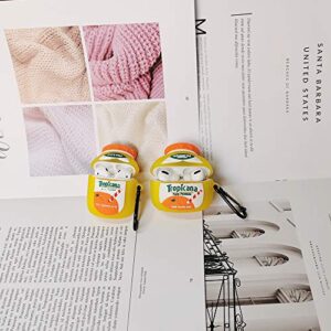 Compatible with Orange Bottle AirPods Case 1/2, Kids Teens Girls Boys Women Silicone Skin for Tropicana AirPod Case, Funny Kawaii Cartoon 3D Cute for Tropicana Orange Juice Bottle AirPods Case 1/2