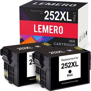 lemero remanufactured ink cartridge replacement for epson 252 xl 252xl t252xl used with workforce wf-3640 wf-7710 wf-3620 wf-7720 wf-7210 wf-7620 wf-7610 printer (2 black, combo pack)