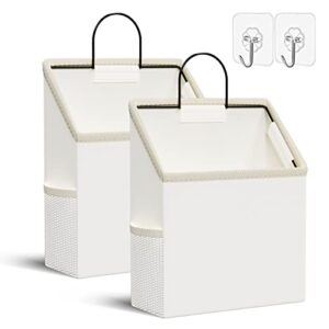 teatalk 2 pack wall hanging storage bag with sticky hook,closet hanging storage for pocket,bathroom dormitory organizer bag,linen cotton organizer box containers for bedroom(white)