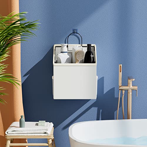 Teatalk 2 Pack Wall Hanging Storage Bag with Sticky Hook,Closet Hanging Storage for Pocket,Bathroom Dormitory Organizer Bag,Linen Cotton Organizer Box Containers for Bedroom(White)