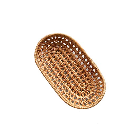 Rattan Handwoven Towel Tray Candy Dish Plate Fruit Oval Trays Cosmetics Jewelry Organizer for Bathroom Vanity Countertops (S-20cm)