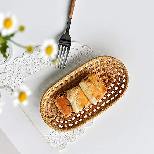 Rattan Handwoven Towel Tray Candy Dish Plate Fruit Oval Trays Cosmetics Jewelry Organizer for Bathroom Vanity Countertops (S-20cm)