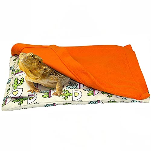 HAICHEN TEC Bearded Dragon Sleeping Bag with Pillow and Blanket Soft Bed Habitat Decor Cage Accessories for Reptile Bearded Dragon Leopard Gecko Lizard (Orange)