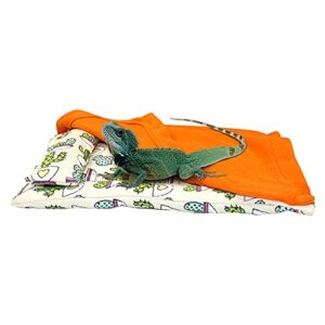 HAICHEN TEC Bearded Dragon Sleeping Bag with Pillow and Blanket Soft Bed Habitat Decor Cage Accessories for Reptile Bearded Dragon Leopard Gecko Lizard (Orange)