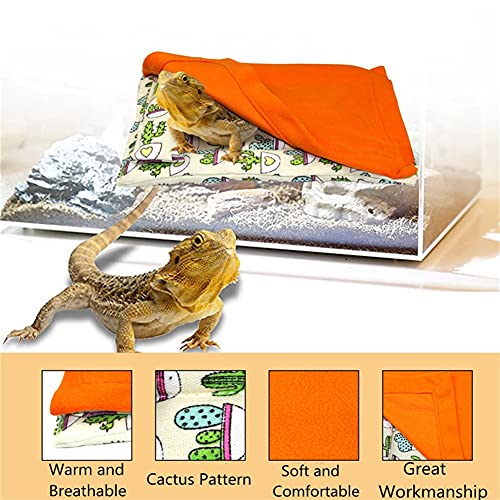 HAICHEN TEC Bearded Dragon Sleeping Bag with Pillow and Blanket Soft Bed Habitat Decor Cage Accessories for Reptile Bearded Dragon Leopard Gecko Lizard (Orange)