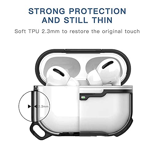 Towevine Waterproof AirPods Pro Case Cover, IP68 Waterproof Shockproof Dustproof Full-Body Protective Rugged Case for AirPods Pro with Keychain, Support Wireless Charging, Visible LED Light