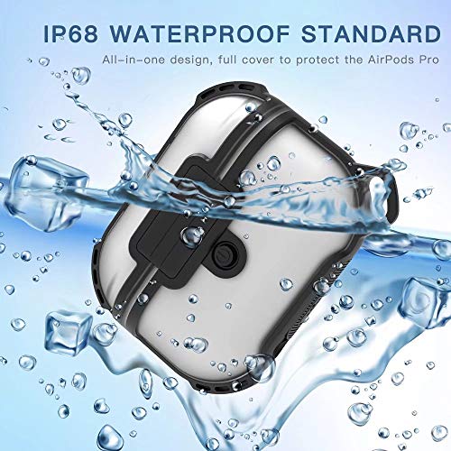 Towevine Waterproof AirPods Pro Case Cover, IP68 Waterproof Shockproof Dustproof Full-Body Protective Rugged Case for AirPods Pro with Keychain, Support Wireless Charging, Visible LED Light