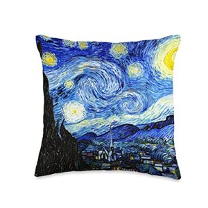 smooth hq the starry night vincent van gogh famous vintage art stylish throw pillow, 16x16, multicolor