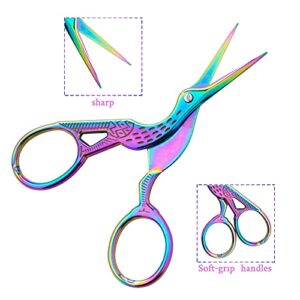 Embroidery Scissors Small Sewing Scissors Stainless Steel Classic Stork Sharp Tip 2PCS Crafting Scissors for Art Work DIY Needlework Paper Cutting Office Threading Shears (3.7inch, Gold & Colorful)