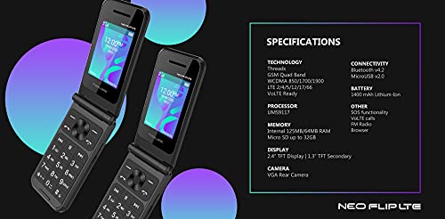 Flip Phone 4G LTE Volte Unlocked Compatible with T-Mobile Mint GSM Worldwide Maxwest Neo 4G Dual Nano Sim LTE Bluetooth (NOT VERIZON/Boost) Radio FM