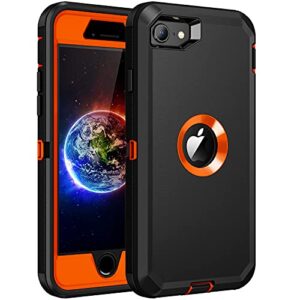 regsun for iphone se 2020 case,built-in screen protector,shockproof 3-layer full body protection rugged heavy duty high impact hard cover case for iphone se 2nd gen 4.7-inch,black/orange