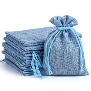 naler 24pcs burlap bags with drawstring linen gift bags jewelry pouches sacks for wedding, party favors, diy craft, presents, 4 x 6 inch, baby blue