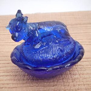 One Cobalt Blue Glass Country Cow Mini Salt Dip Salt Cellar Covered Dish