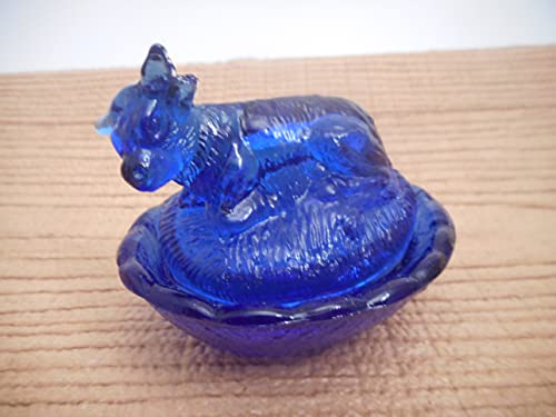 One Cobalt Blue Glass Country Cow Mini Salt Dip Salt Cellar Covered Dish