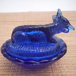 One Cobalt Blue Glass Country Cow Mini Salt Dip Salt Cellar Covered Dish