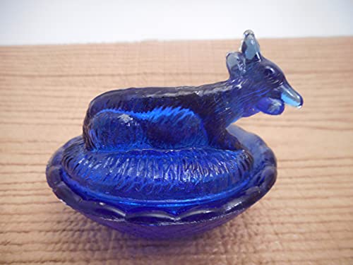 One Cobalt Blue Glass Country Cow Mini Salt Dip Salt Cellar Covered Dish