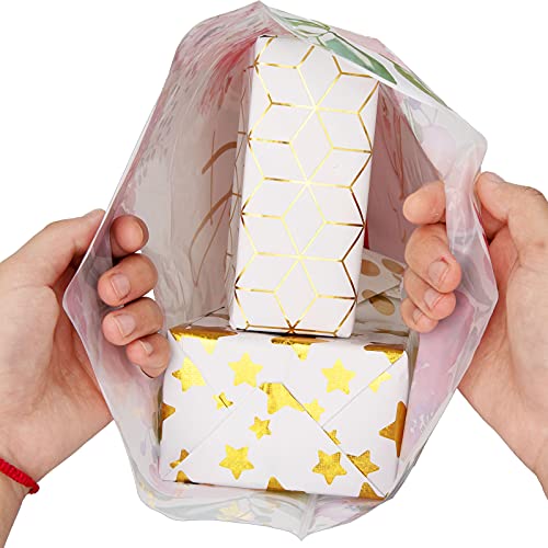 Whaline 48 Pack Thank You Bag with Die Cut Handle 4 Design Floral Theme Plastic Boutique Bags 12 x 16 Inch Bulk Thank You Gift Bags for Wedding Birthday Baby Shower Party Favors Shopping Retail