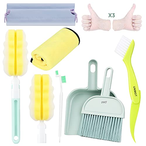 UNMOT Pet Cage Cleaner Set for Rabbit Cages Guinea Pig Hamster Cat Ferret Birds Parrot Chinchilla for Small Animals Pet Playpen Bedding Cleaning Brush Dustpan and Broom Foam Sponge