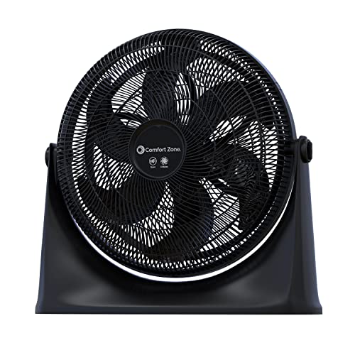 Comfort Zone PowrCurve CZHV201BK 20” 3-Speed High-Velocity Wall-Mountable Floor Fan with 180-Degree Adjustable Tilt, 6 Fan Blades (Bracket Included), Black