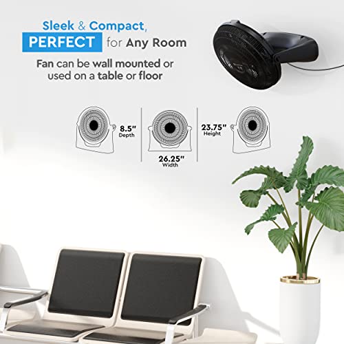 Comfort Zone PowrCurve CZHV201BK 20” 3-Speed High-Velocity Wall-Mountable Floor Fan with 180-Degree Adjustable Tilt, 6 Fan Blades (Bracket Included), Black