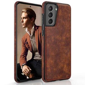 lohasic for galaxy s21 case 5g, premium leather luxury pu non-slip grip rugged bumper shockproof full body protective cover men women phone cases for samsung galaxy s21 6.2 inch (2021) - brown