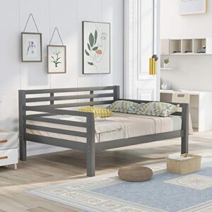 lxbb wooden full size daybed with clean lines,multi-functional sofa bed frame with wood slat support for kids teens girls boys, bedroom guest room,no spring box needed (full, gray), grey