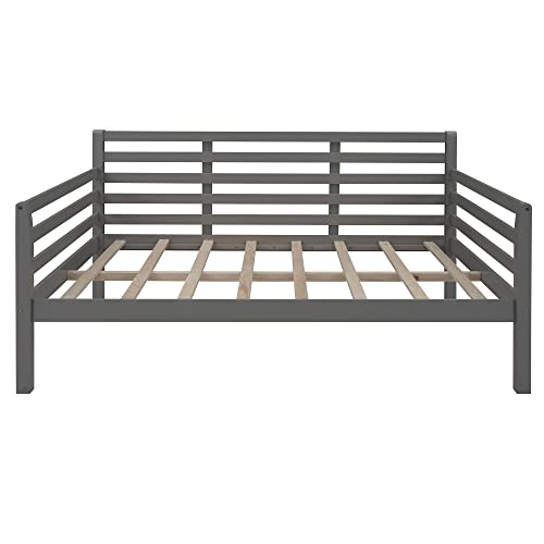 LXBB Wooden Full Size Daybed with Clean Lines,Multi-Functional Sofa Bed Frame with Wood Slat Support for Kids Teens Girls Boys, Bedroom Guest Room,No Spring Box Needed (Full, Gray), Grey