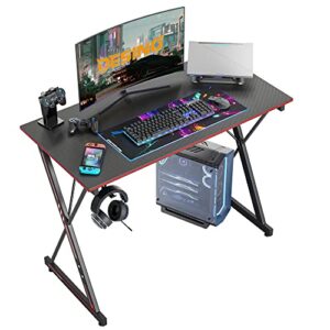desino gaming desk 32 inch pc computer desk, home office desk table gamer workstation, simple game table, black