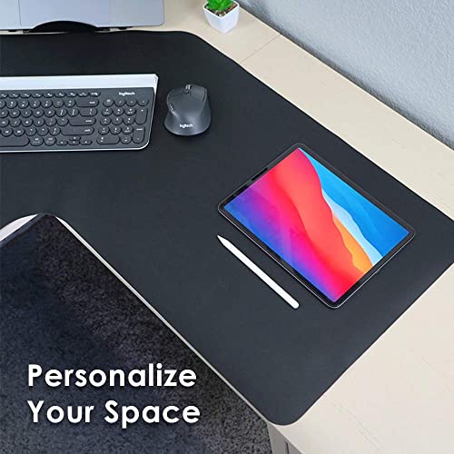 Con-Tact Brand XL Corner Desk Pad | Waterproof Anti-Slip PU Leather | Large Corner Computer Workstation Protection | Mouse Pad Gaming Pad | 36" X 15.7" L Shape | Dual Sided (Black)