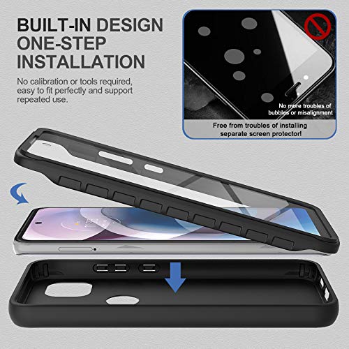 V/A for Motorola One 5G Ace Case with Built-in Screen Protector, Full Body Protection Shockproof Cover Case, [Rugged PC Front Bumper + Soft TPU Back Cover] Armor Protective Phone Case (Black)