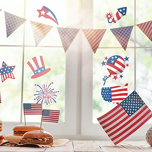 Whaline 48Pcs 4th of July Cut-Outs Patriotic American Flag Cut Outs with 100pcs Glue Points Cartoon Stars Stripes Heart Firework Paper Cut-Outs for Independence Day Classroom Bulletin Board Decor