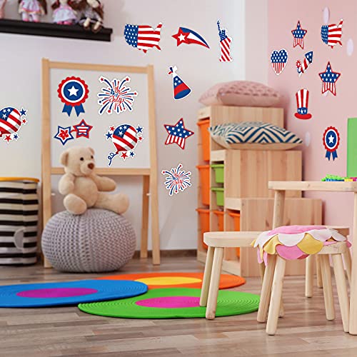 Whaline 48Pcs 4th of July Cut-Outs Patriotic American Flag Cut Outs with 100pcs Glue Points Cartoon Stars Stripes Heart Firework Paper Cut-Outs for Independence Day Classroom Bulletin Board Decor