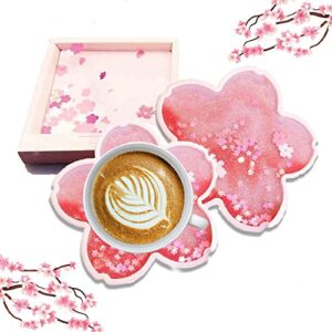 2pcs sakura coasters,non-slip insulation acrylic coaster, funny coasters,cute cherry blossom decor,gift for girlfriend women kids wife (pink)