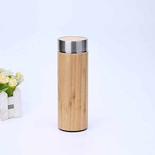 Stenof Bamboo Tea Tumbler with a long tea strainer and a spoon steel insulation 12 hours warmth| 450 ml leak proof tea, coffee and travel water flask| Eco-friendly travel bottle