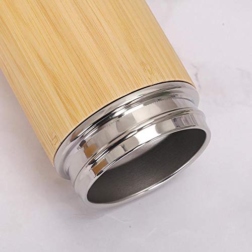 Stenof Bamboo Tea Tumbler with a long tea strainer and a spoon steel insulation 12 hours warmth| 450 ml leak proof tea, coffee and travel water flask| Eco-friendly travel bottle