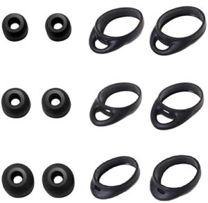 zotech 6 pair silicone ear tips & ear hooks s/m/l for samsung gear iconx (2018 edition) sm-r140 (black)