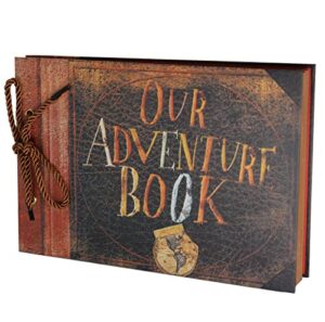 scrapbook photo album, photo book, our adventure book, scrap book with hard cover movie up travel scrapbook for anniversary, wedding, travelling (our adventute)