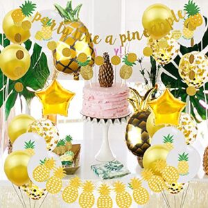 Gold Glitter Pineapple Party Decorations Summer Pineapple Garland Banner Pineapple Garland Latex Balloons Pineapple Foil Balloons Cupcake Toppers for Bachelorette,Birthday Luau Summer Party Decoration