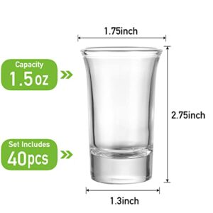 Aoeoe 40 Pack Shot Glass Bulk Set with Heavy Base, 1.5 Ounce Whiskey Shot Glasses, Clear Shot Glass Set, Round Shot Glasses Bulk, Small Glass Shot Cups for Vodka, Whiskey, Tequila, Espresso, Liquor