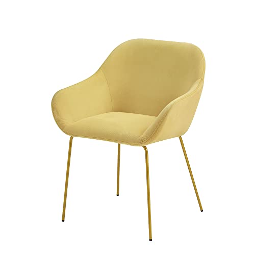 Ball & Cast Upholstered Dining Modern Accent Chair with Low Armrest Golden Metal Leg Set of 1, Medium, Yellow