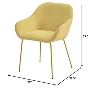 Ball & Cast Upholstered Dining Modern Accent Chair with Low Armrest Golden Metal Leg Set of 1, Medium, Yellow