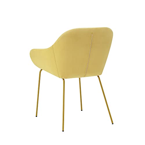 Ball & Cast Upholstered Dining Modern Accent Chair with Low Armrest Golden Metal Leg Set of 1, Medium, Yellow