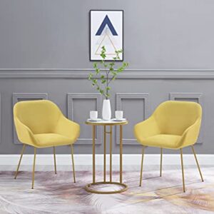 Ball & Cast Upholstered Dining Modern Accent Chair with Low Armrest Golden Metal Leg Set of 1, Medium, Yellow