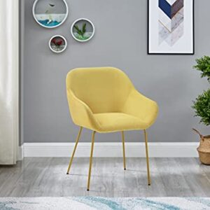 Ball & Cast Upholstered Dining Modern Accent Chair with Low Armrest Golden Metal Leg Set of 1, Medium, Yellow