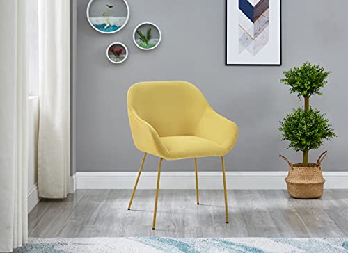 Ball & Cast Upholstered Dining Modern Accent Chair with Low Armrest Golden Metal Leg Set of 1, Medium, Yellow
