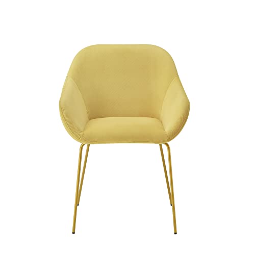 Ball & Cast Upholstered Dining Modern Accent Chair with Low Armrest Golden Metal Leg Set of 1, Medium, Yellow